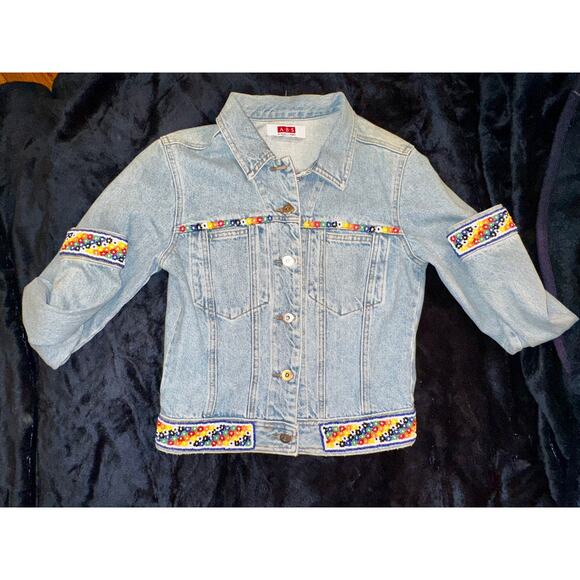VINTAGE 90'S Y2K UNWORN ABS ALLEN SCHWARTZ BEADED DENIM JEAN JACKET - Picture 8 of 10